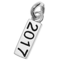 1x 925 Sterling Silver 2017 Year Tag Dangle Charm Pendant 21mm