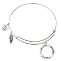 925 Sterling Silver Prosperity Blessing Fortune Heart Feather Dangle Charm Adjustable Wire Bangle Bracelet