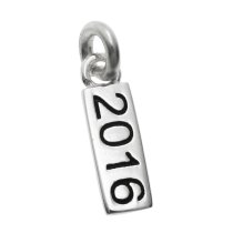 1x 925 Sterling Silver 2016 Year Tag Dangle Charm Pendant 21mm