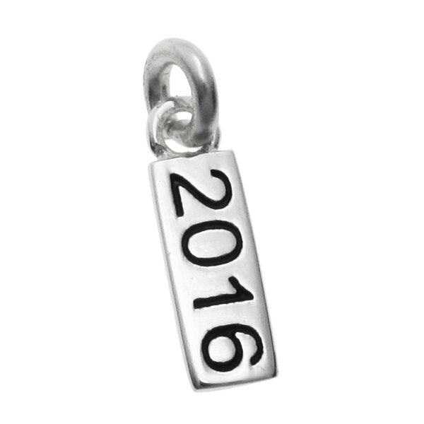 1x 925 Sterling Silver 2016 Year Tag Dangle Charm Pendant 21mm