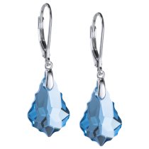 2x Sterling Silver Baroque Aquamarine Blue Crystals Leverback Dangle Earrings Using Swarovski Elements