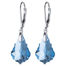 2x Sterling Silver Baroque Aquamarine Blue Crystals Leverback Dangle Earrings Using Swarovski Elements