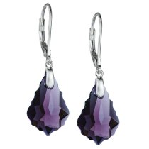 2x Sterling Silver Baroque Amethyst Purple Crystals Leverback Dangle Earrings Using Swarovski Elements