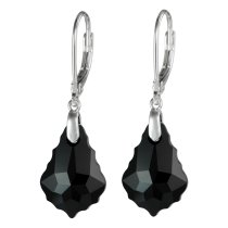 2x Sterling Silver Baroque Jet Black Crystals Leverback Dangle Earrings Using Swarovski Elements