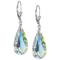 2x Sterling Sivler Teardrop Clear AB Crystals Leverback Dangle Earrings Using Swarovski Elements Crystal