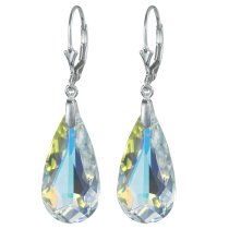 2x Sterling Sivler Teardrop Clear AB Crystals Leverback Dangle Earrings Using Swarovski Elements Crystal