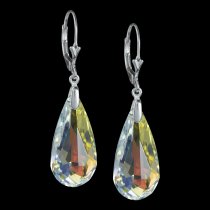 2x Sterling Sivler Teardrop Clear AB Crystals Leverback Dangle Earrings Using Swarovski Elements Crystal