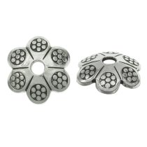 6x Antique 925 Sterling Silver Round Dot Petal Plum Flower Floral Pearl Bead Cover Cap 5mm