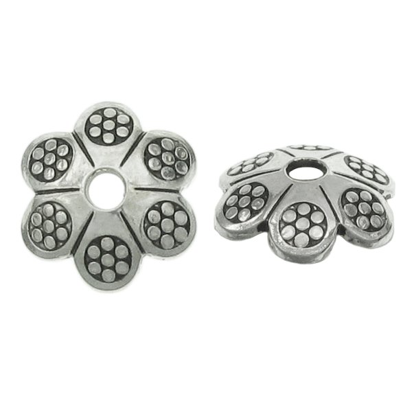 6x Antique 925 Sterling Silver Round Dot Petal Plum Flower Floral Pearl Bead Cover Cap 5mm