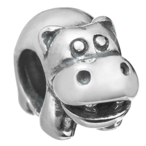 Antique 925 Sterling Silver Hippopotamus Hippo Cute Bead for European Charm Bracelets