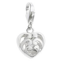 925 Sterling Silver Flower Love Heart Dangle Bead Pendant European Lobster Clip on Charm