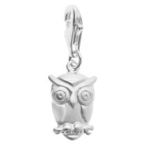 925 Sterling Silver Owl Bird of Wisdom Dangle Pendant European Lobster Clip on Charm