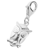 925 Sterling Silver Owl Bird of Wisdom Dangle Pendant European Lobster Clip on Charm