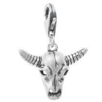 Antique 925 Sterling Silver Bull Cow Skull Dangle Bead Pendant European Lobster Clip on Charm