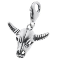 Antique 925 Sterling Silver Bull Cow Skull Dangle Bead Pendant European Lobster Clip on Charm