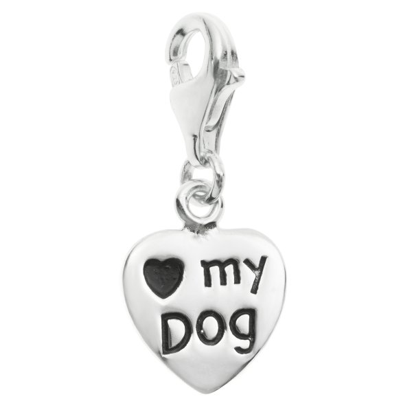 925 Sterling Silver Love My Dog Heart Dangle Bead Pendant European Lobster Clip on Charm