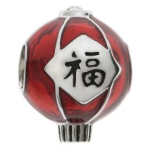 Rhodium on 925 Sterling Silver Chinese Red Lantern Fortune Enamel Clear CZ Crystal Bead for European Charm Bracelets