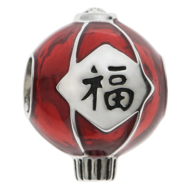 Rhodium on 925 Sterling Silver Chinese Red Lantern Fortune Enamel Clear CZ Crystal Bead for European Charm Bracelets