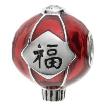 Rhodium on 925 Sterling Silver Chinese Red Lantern Fortune Enamel Clear CZ Crystal Bead for European Charm Bracelets