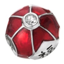 Rhodium on 925 Sterling Silver Chinese Red Lantern Fortune Enamel Clear CZ Crystal Bead for European Charm Bracelets