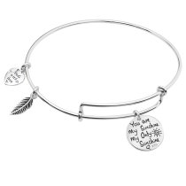 925 Sterling Silver My Sunshine Smiley Dangle Charm Adjustable Wire Bangle Bracelet