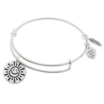 925 Sterling Silver My Sunshine Smiley Dangle Charm Adjustable Wire Bangle Bracelet