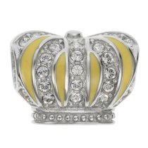 Rhodium on 925 Sterling Silver Yellow Enamel Royal King Crown Clear CZ Crystal Bead for European Charm Bracelets