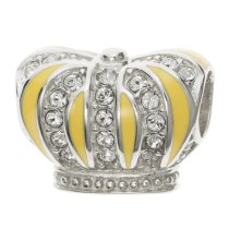 Rhodium on 925 Sterling Silver Yellow Enamel Royal King Crown Clear CZ Crystal Bead for European Charm Bracelets