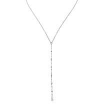 Rhodium on 925 Sterling Silver Y Shape Drop Adjustable Cable Chain Necklace 18″ w/ Spring Ring Clasp