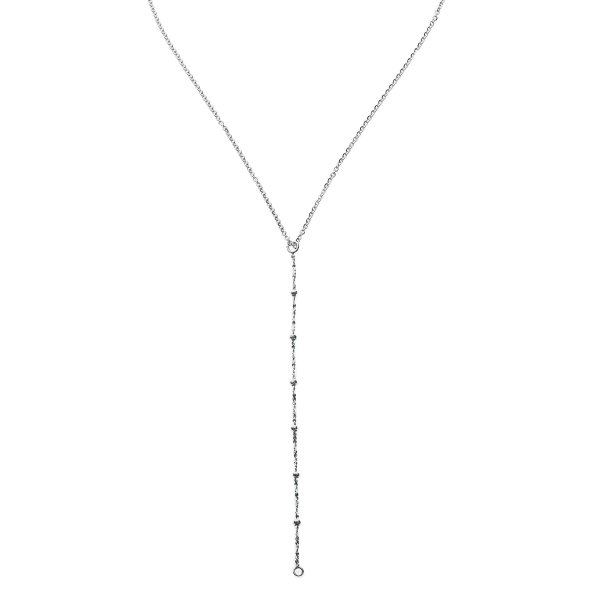 Rhodium on 925 Sterling Silver Y Shape Drop Adjustable Cable Chain Necklace 18" w/ Spring Ring Clasp