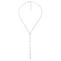 Rhodium on 925 Sterling Silver Y Shape Drop Adjustable Cable Chain Necklace 18" w/ Spring Ring Clasp