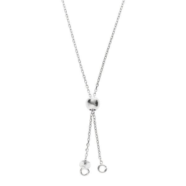 Rhodium on 925 Sterling Silver Stopper Rubber Ball Bead Adjustable Chain Necklace 28" with Jump Ring Connector