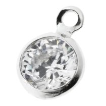 6x 925 Sterling Silver Round CZ Crystal Dangle Charm Pendant 21mm