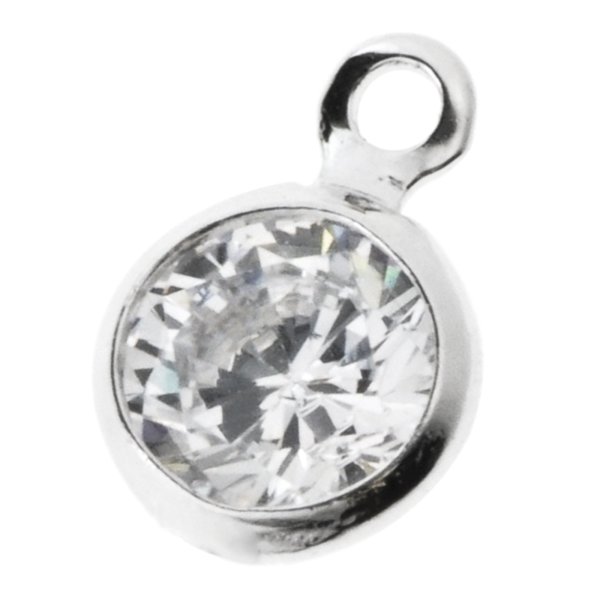 6x 925 Sterling Silver Round CZ Crystal Dangle Charm Pendant 21mm