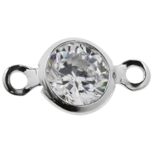4x Rhodium on Sterling Silver 4mm Round CZ Crystal Necklace / Bracelet / Earring Link Connector