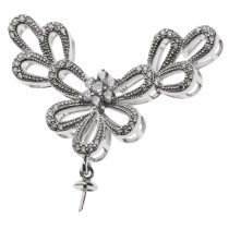1x Rhodium on 925 Sterling Silver Dazzling Daisy Flower CZ Crystal Bail Pearl Pendant Charm Connector
