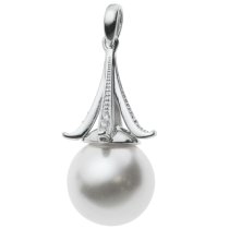1x Rhodium on 925 Sterling Silver CZ Crystal Pin Bail Pearl Pendant Connector with 6mm Cup
