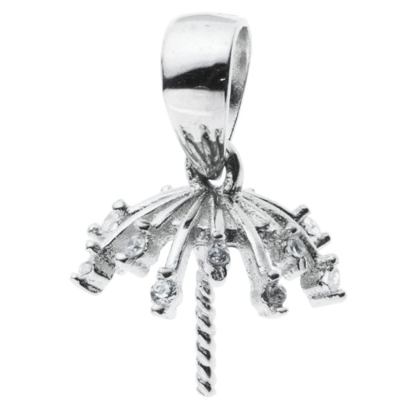 1x Rhodium on 925 Sterling Silver Snow Flake Flower CZ Crystal Bail 8mm Cup Pearl Pendant Connector