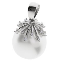 1x Rhodium on 925 Sterling Silver Snow Flake Flower CZ Crystal Bail 8mm Cup Pearl Pendant Connector