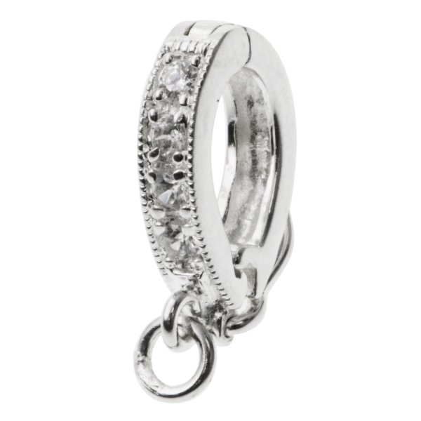 1x Rhodium on 925 Sterling Silver CZ Crystal Pendant Connector Clasp Bail Slide with Secure Lock