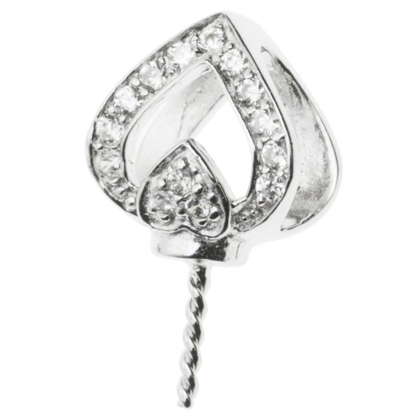 1x 925 Sterling Silver Heart CZ Crystal Bail Screwed Pin Pendant Connector Slide
