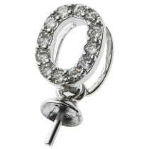 1x Rhodium on 925 Sterling Silver Oval CZ Crystal 4mm Pearl Cup Bail Pendant Connector