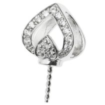 1x Rhodium on 925 Sterling Silver Heart CZ Crystal Bail Screwed Pin Pendant Connector Slide