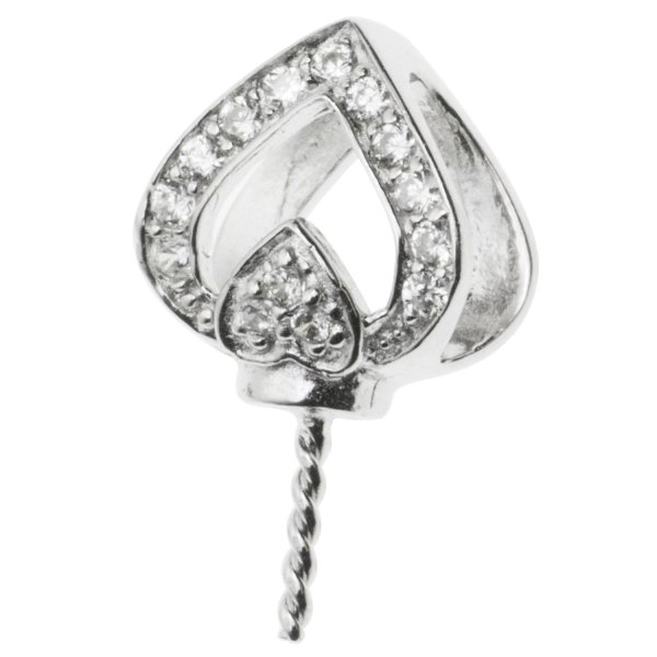 1x Rhodium on 925 Sterling Silver Heart CZ Crystal Bail Screwed Pin Pendant Connector Slide
