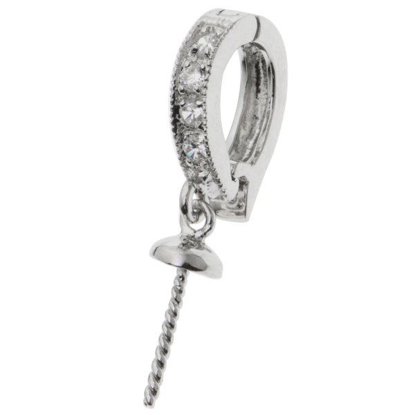 1x Rhodium on 925 Sterling Silver Interchangeable CZ Crystal Bail Clasp Pearl Pendant Connector