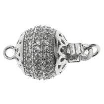 1 Set Rhodium on Sterling Silver Rould 1 Strand Clear CZ Crystal Pearl Box Clasp