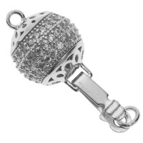1 Set Rhodium on Sterling Silver Rould 1 Strand Clear CZ Crystal Pearl Box Clasp