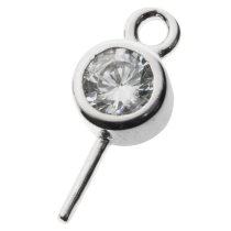1x Rhodium on 925 Sterling Silver CZ Crystal Eye Pins Pearl Bail Pendant Connector