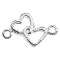 4x STERLING SILVER BRIGHT Double HEART LINK CONNECTOR BEAD