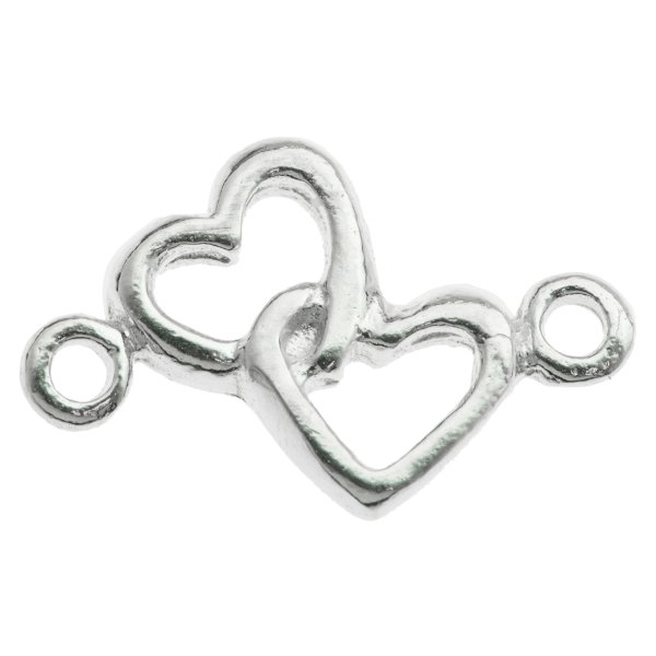 4x STERLING SILVER BRIGHT Double HEART LINK CONNECTOR BEAD